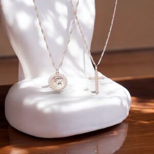 Silver Twisted Chains Cross and Sovereign Necklaces Set - NEW